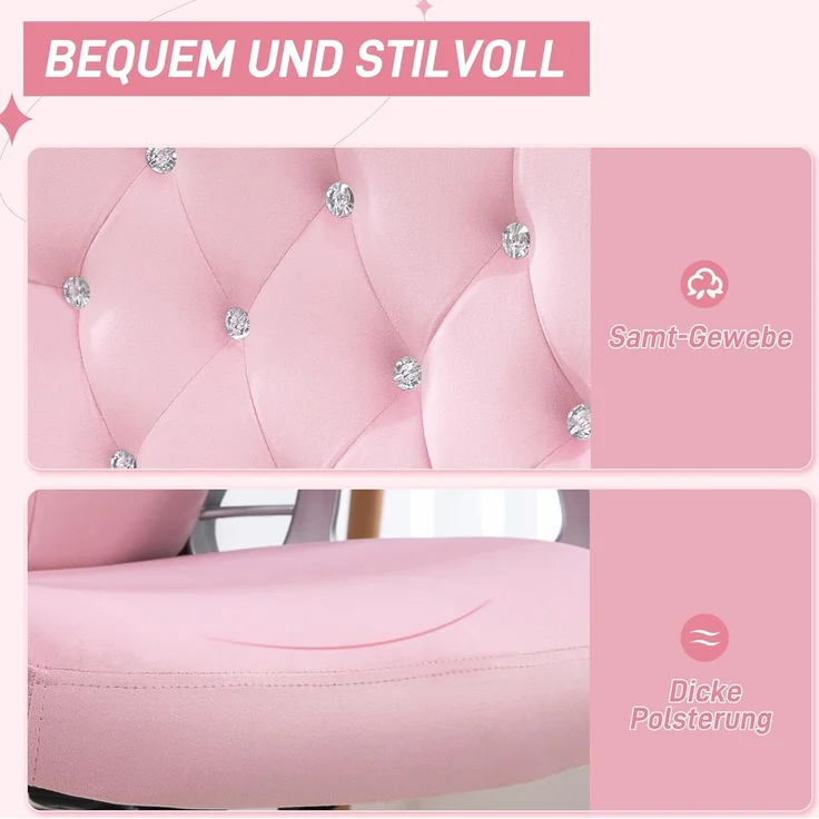 Vinsetto Bürostuhl Drehstuhl, Schreibtischstuhl mit Schwenkrädern (Chefsessel, 1 St), für Wohnzimmer, Büro, Rosa – Bild 4