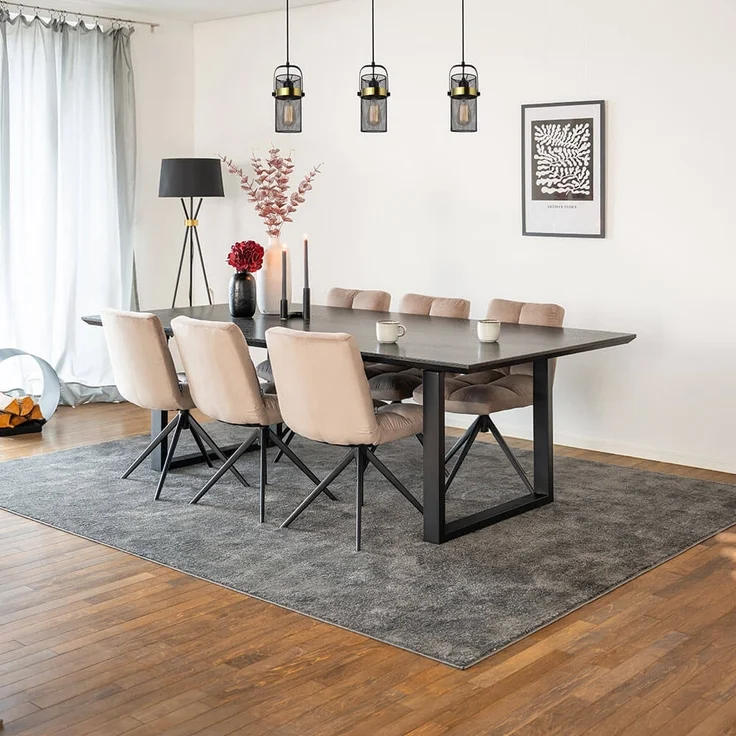 HOME DELUXE Essgruppe Eckig AVENCIA inkl. U-Fuß - 240 x 120 cm Dark Oak 6 Stühle Hellbraun – Bild 1