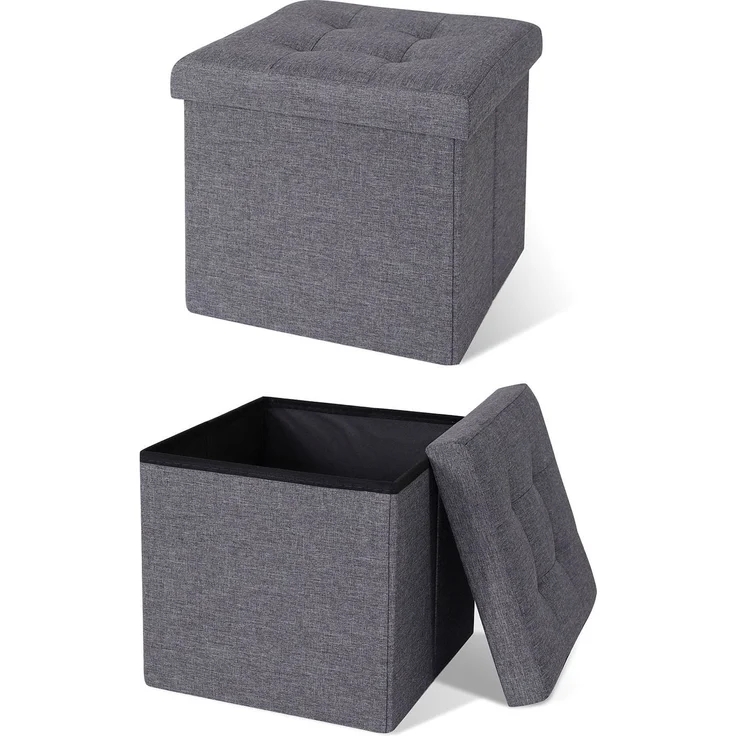 dibea Sitzhocker mit Stauraum, multifunktionaler Hocker aus Leinen, pflegeleicht & komfortabel, 38x38x38 cm, grau – Bild 1