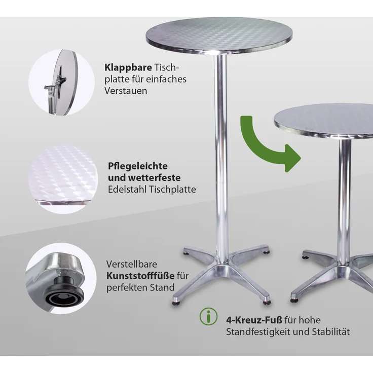 Stehtisch 2in1 höhenverstellbar 70/115cm Ø60cm Aluminium Bistrotisch Bartisch – Bild 4