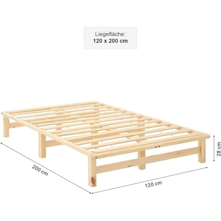 Holzbett 120x200 mit Lattenrost Doppelbett Holz Natur Bett Massiv Palettenbett Bettgestell Holzbettrahmen – Bild 3