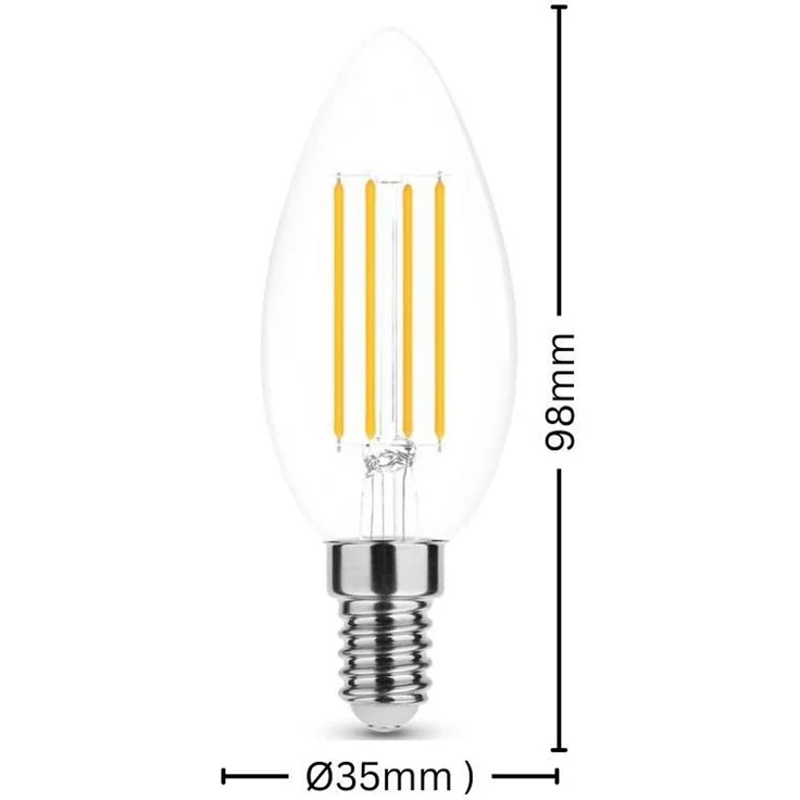 4w LED Candle Filament Leuchtmittel klarglas E14 Sockel| C35|Warmweiß|470 Lumen – Bild 2