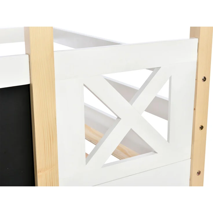 Etagenbett 90 x 200 cm,Kinderbett Baumhaus mit Treppe Stauraum und Rausfallschutz, Hochbett für Kinder– 2x Lattenrost- Natur & Weiß – Bild 9