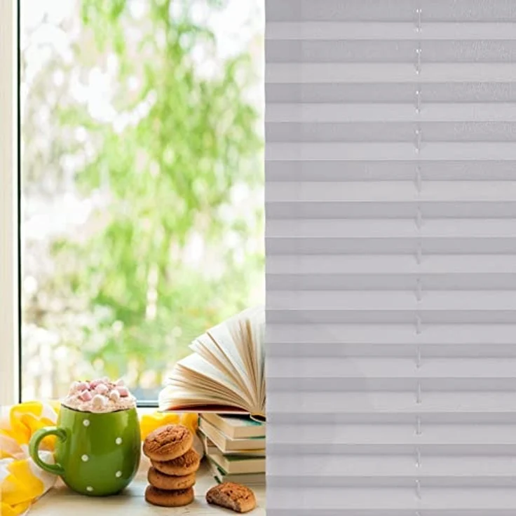 Plissee ohne Bohren Klemmfix 35x200 cm(BxH) Hellgrau Jalousie Sonnenschutz Easyfix Faltrollo Lichtdurchlässig Rollo für Fenster & Tür – Bild 3