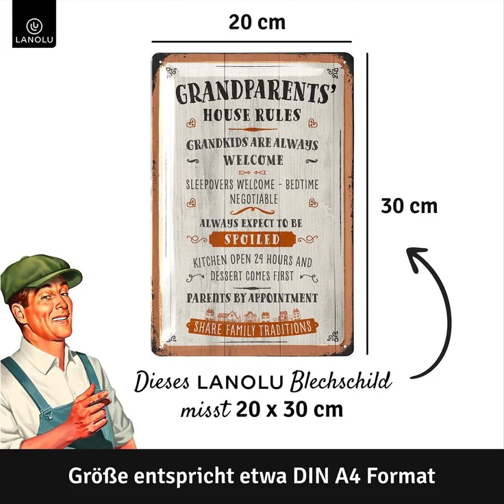 LANOLU Blechschild Grandparents House Rules - 20x30cm – Metall – Mehrfarbig – 20298 – Bild 4