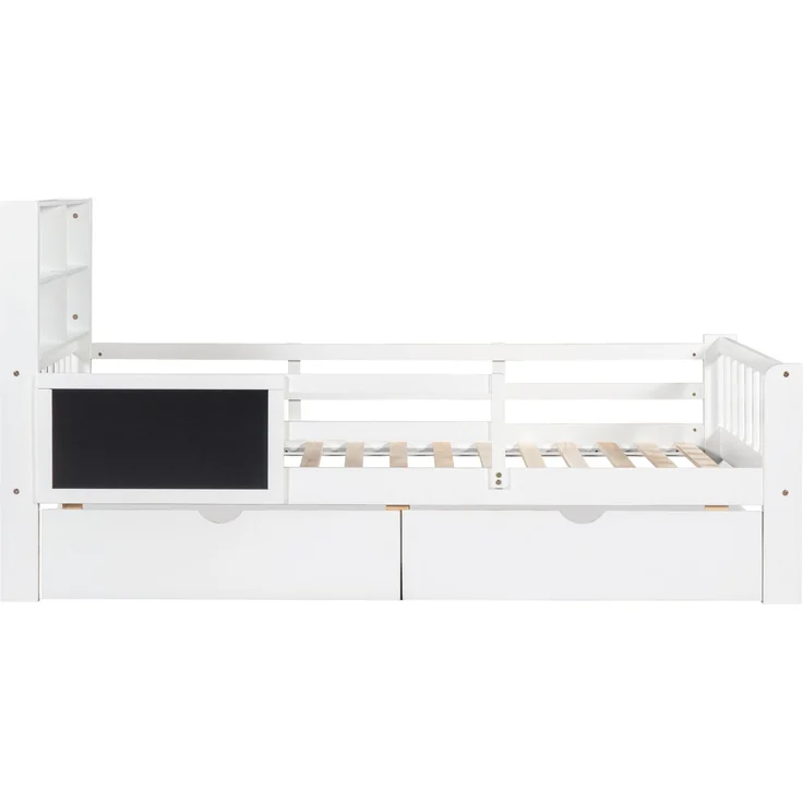 Kinderbett 90x200 cm in Weiß mit Tafel, Sicherheitsleiste und 2 Schubladen – ohne Matratze – Bild 10
