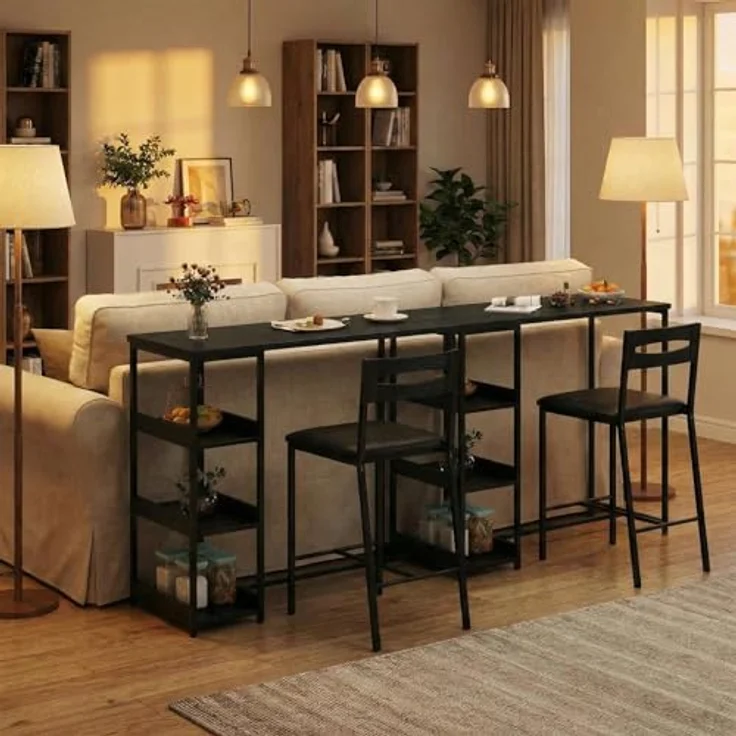 GarveeHome 3-Teiliges Esszimmer-Set Mit 2 Stühlen Und 1 Tisch, Platzsparender Esstisch Mit 3 Offenen Ablageflächen, Hoher Esszimmerstuhl Mit PU-Leder Sitzkissen, Für Esszimmer Und Wohnzimmer – Bild 8
