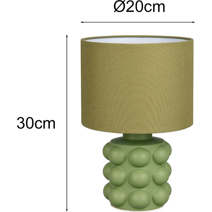Retro LED Tischlampe mit Keramikfuß & Stoffschirm Grün, Höhe 30cm – Bild 4