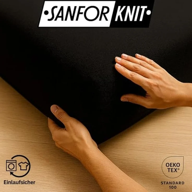 EXKLUSIV HEIMTEXTIL Jersey Spannbettlaken Deluxe 90 x 200 cm Schwarz 160 GSM, 100% Baumwolle Öko - Tex Zertifiziert Bed-Sheet Bettlaken Spannbetttuch Topper Leinentuch – Bild 5