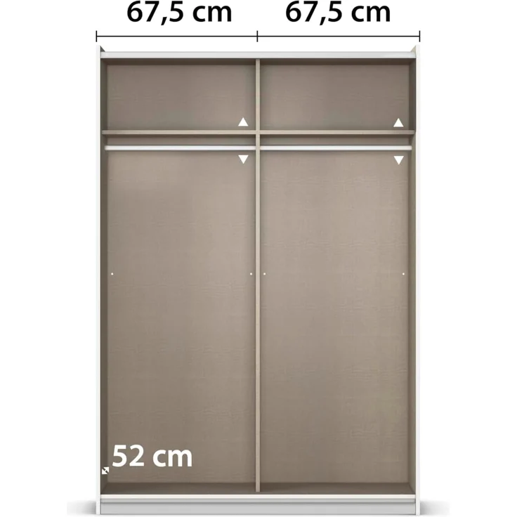 rauch Kleiderschrank, Schwebetürenschrank SUBITO, 2-türig, 1 Spiegeltüre, Alpinweiß, 136 x 197 x 61 cm – Bild 6