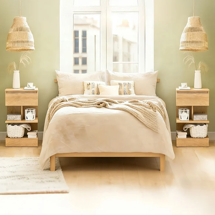 SoBuy FBT49-NX2 Nachttisch 2er Set, Spanplatte, Papierfurnier, Helle Eiche, 39 x 65 x 39 cm – Bild 2