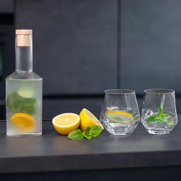 Intirilife Gläser-Set, 4-tlg, Glas, Trinkglas Set Wasserglas Saftglas Becher Kristallglas 240ml Hexagon – Bild 6