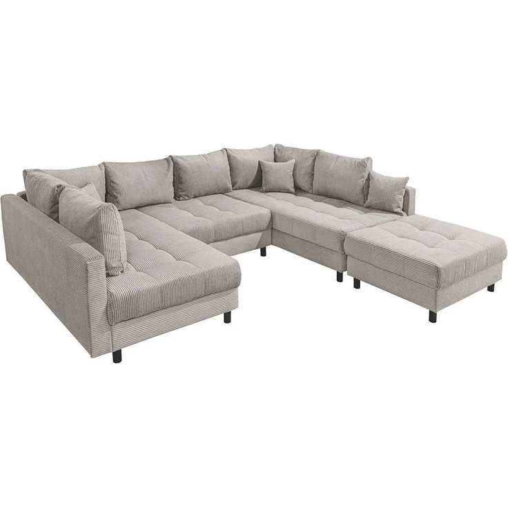 riess-ambiente Wohnlandschaft KENT 305cm greige / schwarz · inkl. Hocker · U-Form · XXL Couch, Einzelartikel 1 Teile, Ecksofa · Wohnzimmer · mit Federkern · Cord-Bezug · Modern Design – Bild 1