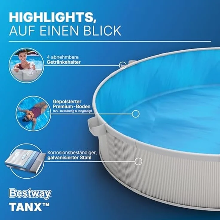 Bestway® Tanx™ Stahlwandpool-Set mit Filterpumpe Ø 305 x 61 cm Grau rund – Bild 6