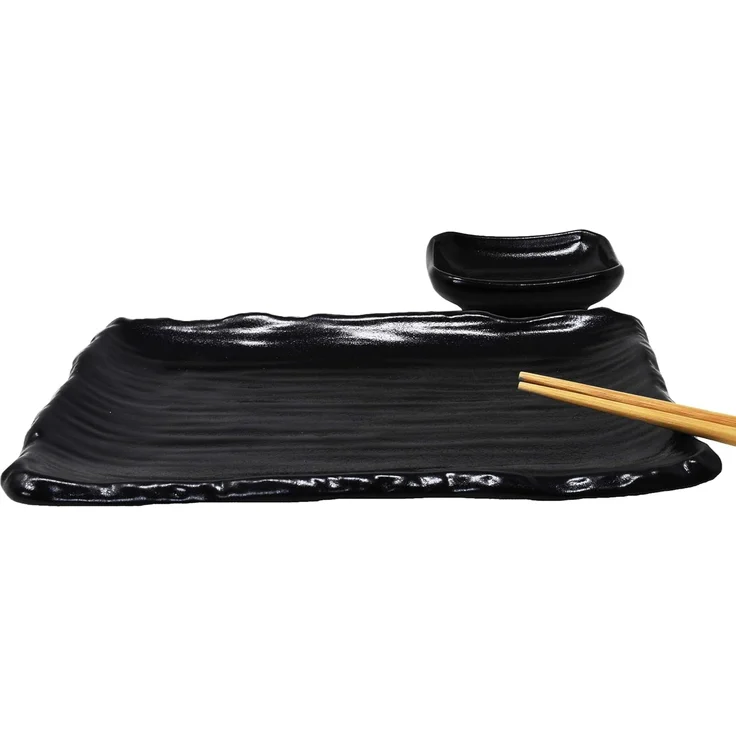 MystiCalls Sushiteller Sushi Geschirr Set für 2 Personen schwarz Sushi Platte Sushiplatte, (8 St), Spülmaschinenfest – Bild 2