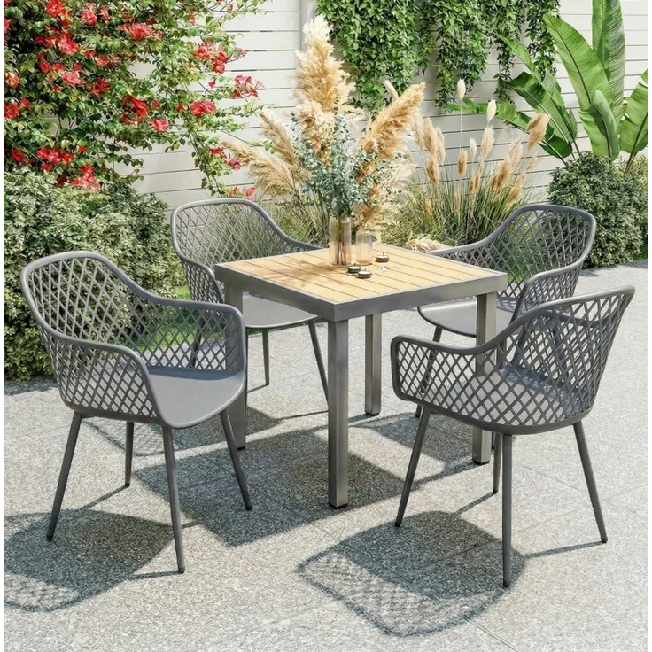 Gartenstuhl-Set 4er Set 56x51x84 cm – UV-beständige Kunststoffsitze mit Armlehnen in Dunkelgrau