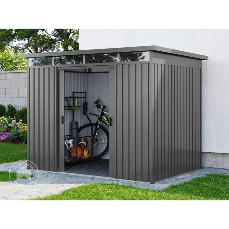 GFP Primeyard Gerätehaus Metall Gartenhaus 220x160x200 cm Geräteschuppen Schiebetür grau – Bild 2