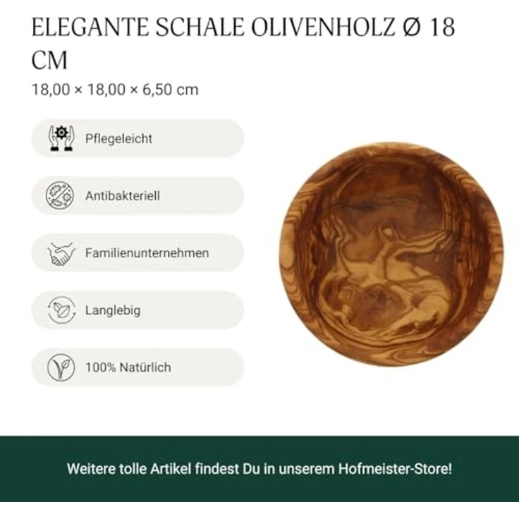 Hofmeister Schale Olivenholz 18 cm Holzschale Obst Müsli, Olivenholz – Bild 3
