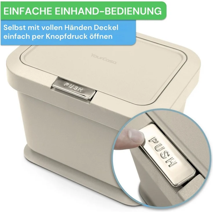 YourCasa Biomülleimer Küche 5L - Deckel mit Knopfdruck-Mechanismus- Komposteimer, Deckel mit Knopfdruck-Mechanismus, Antirutsch – Bild 3