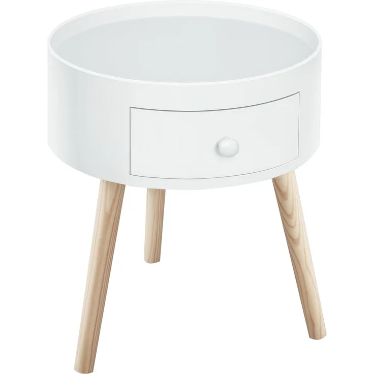 Couchtisch mit Schublade, rund, Skandi-Design, Schutzrand, Holz, Ø38 x H45 cm, Weiß--Weiß--28x45x95cm--YOUDENOVA