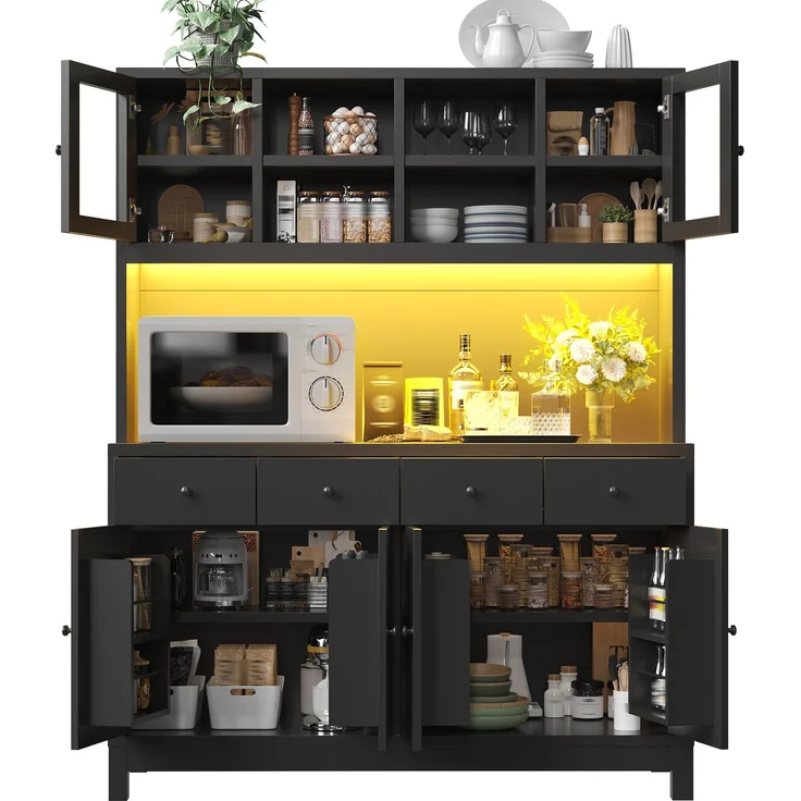 ZUBALIYA Hochbuffetschrank 140*38.5*180cm mit App-gesteuerter RGB-LED / verstellbare Einlegeböden, mit glastüren & 4 Schubladen und belastbar bis 100kg, Schwarz – Bild 24