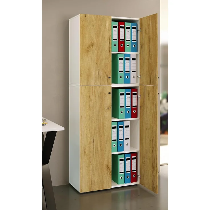 VCM Büroschrank Lona 919598 Weiß / Honig-Eiche B. 70 x H. 184 x T. 40 cm – Bild 2