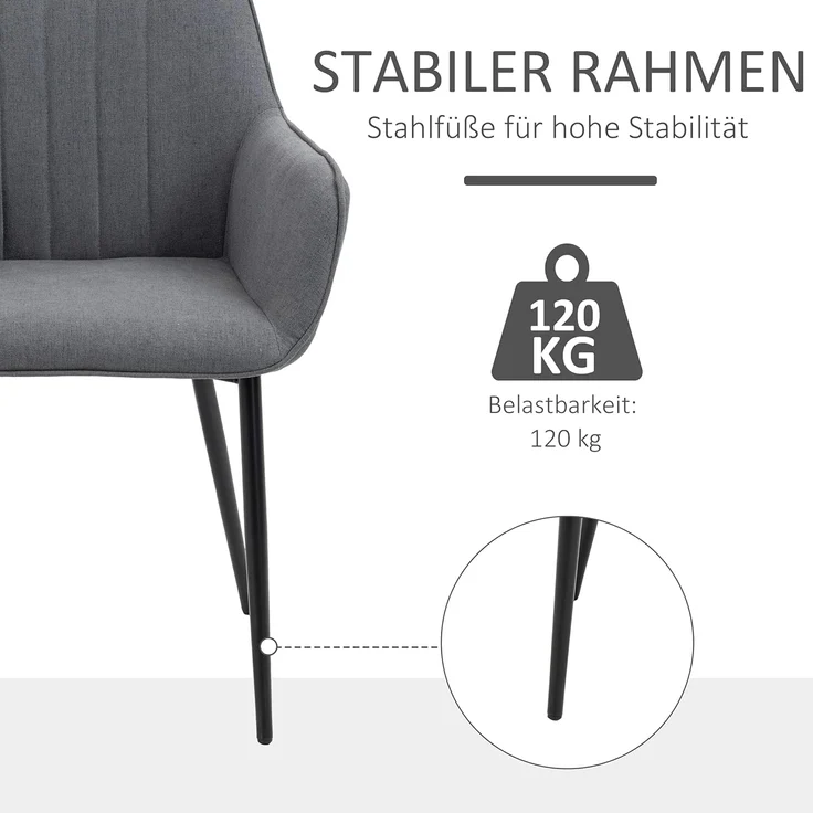 HOMCOM Esszimmerstuhl Küchenstuhl mit Rückenlehne, Polsterstuhl mit Leinenoptik (Wohnzimmerstuhl, 2 St), Dunkelgrau 59,5 x56,5 x 81 cm – Bild 4