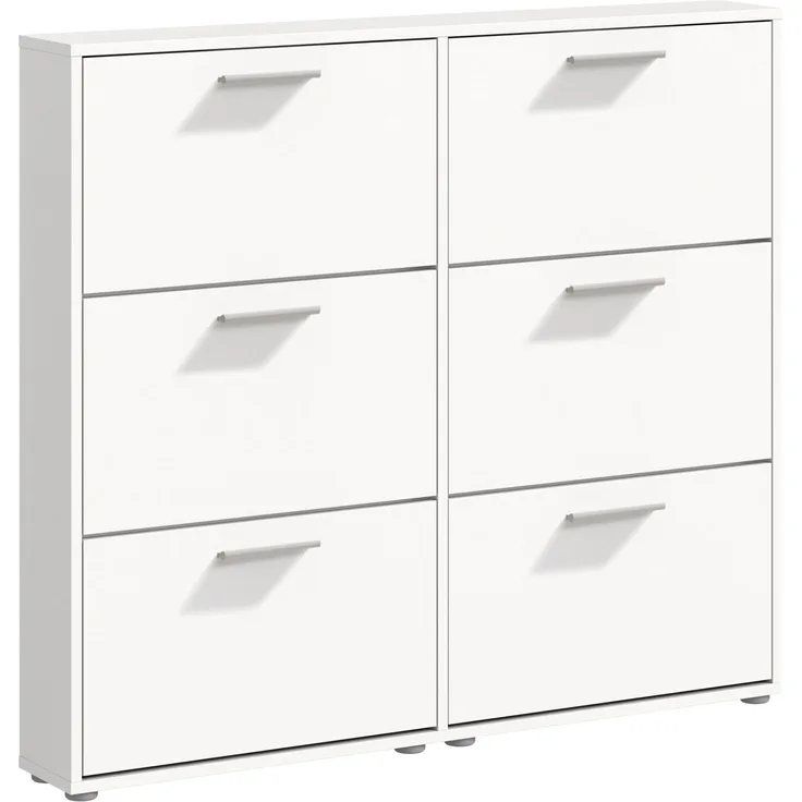 Carryhome 'SAM' Schuhkipper 6 Klappen, Holznachbildung Weiß, 116 x 103 x 17 cm, Platz für 18 Paar Schuhe
