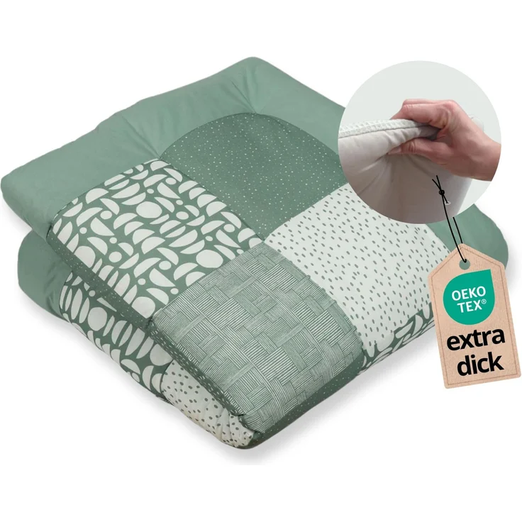 ULLENBOOM ® Krabbeldecke für Baby 100x100 cm, 100% Oeko-TEX Materialien, Made in EU, Dick & weich gepolstert, Grün - ideal als Babydecke, Laufgittereinlage & Spieldecke Baby