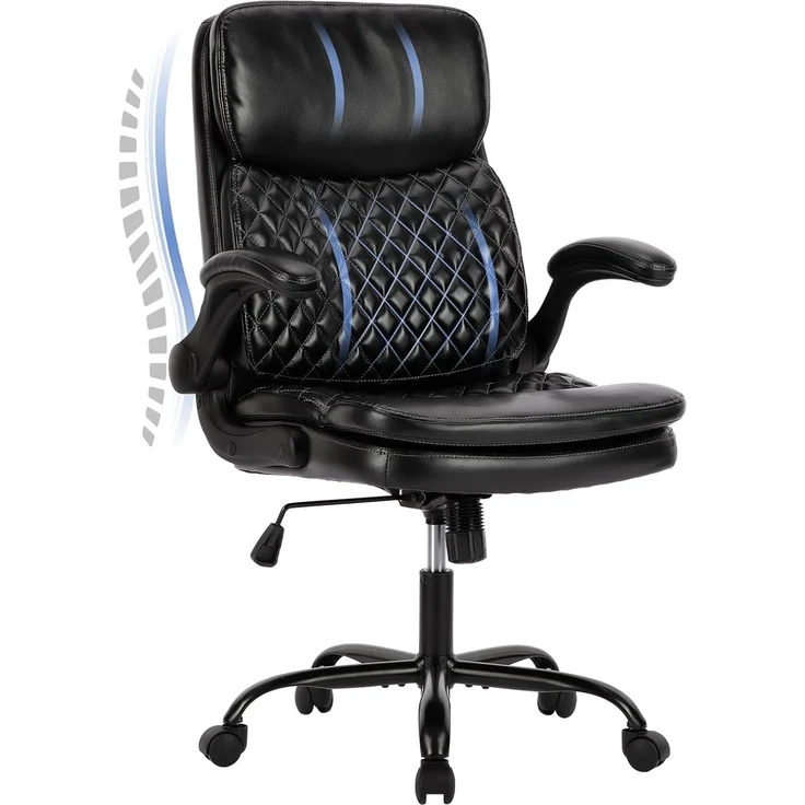 COLAMY Bürostuhl Ergonomisch, Schreibtischstuhl mit Hoher Rückenlehne, Exekutive Computerstuhl mit Verstellbaren Armlehnen, Höhenverstellbar und Neigbar Drehstuhl mit Dicker Lederpolsterung, Schwarz