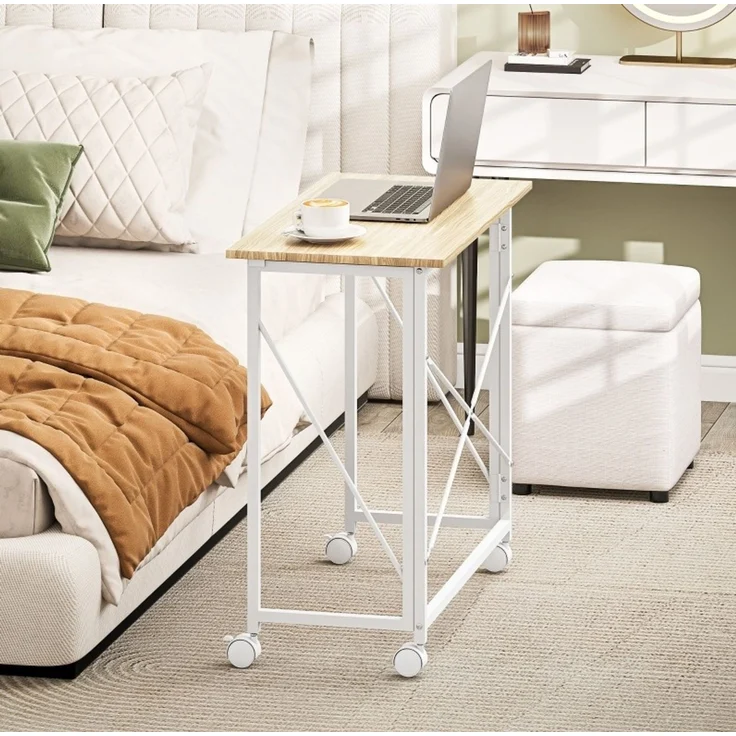 Klappbarer Schreibtisch 80x40x75 cm mit Rollen – MDF und Stahlgestell in Naturholzoptik – Bild 2