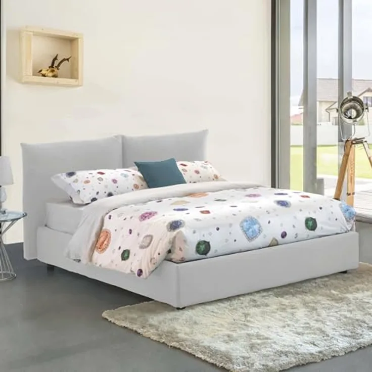 Talamo Italia - Cristel-Doppelbett, Bettkasten mit Stoffbezug, 100% Made in Italy, Öffnung vorne, inklusive Matratze 160 x 190 cm, Weiß