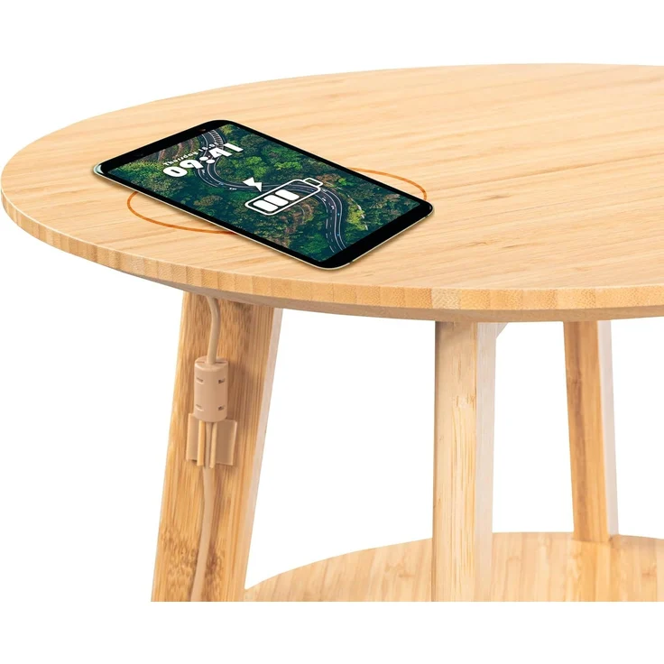 kamelshopping Beistelltisch Beistelltisch aus Bambus-Holz mit Qi Ladestation für Handys, max 10 Watt ohne Netzteil, rund oder eckig, ca. 48 cm hoch – Bild 6