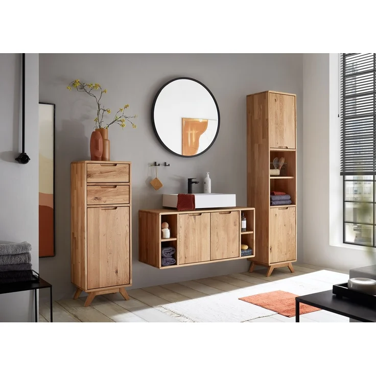 Waschbeckenunterschrank 105x60cm 'Memphis' Wildeiche massiv geölt hängend & stehend – Bild 5