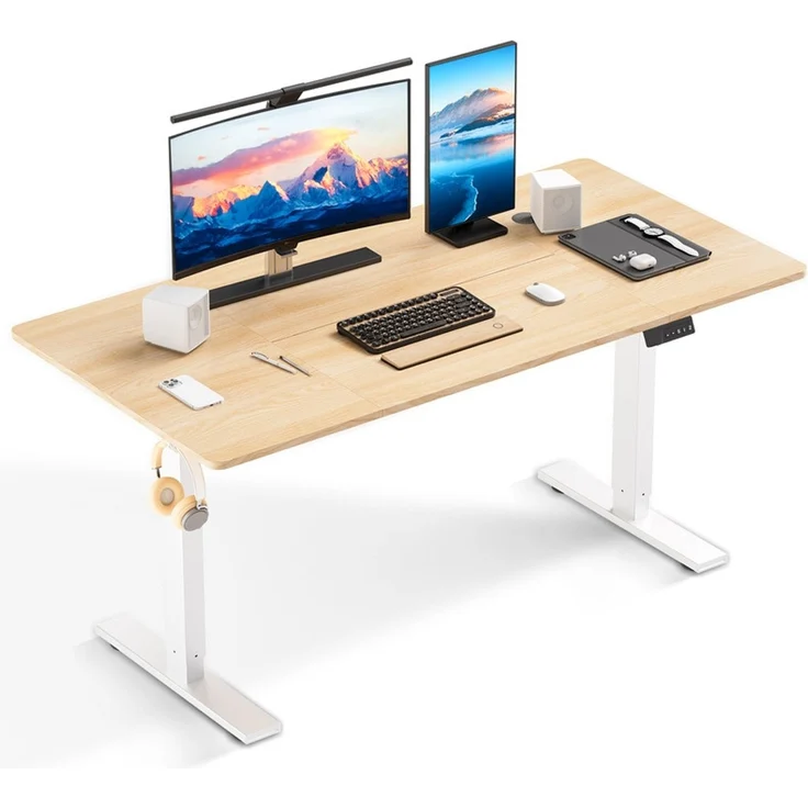 HOMAVO höhenverstellbarer Schreibtisch 80×160 cm, mit Memory- und Anti-Kollisionsfunktion, Höhe 70–117 cm, Natur – Bild 1