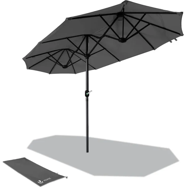 VOUNOT Doppelsonnenschirm mit Handkurbel, Sonnenschirm Marktschirm Gartenschirm Terrassenschirm, Sonnenschutz, 150x300 cm, Grau