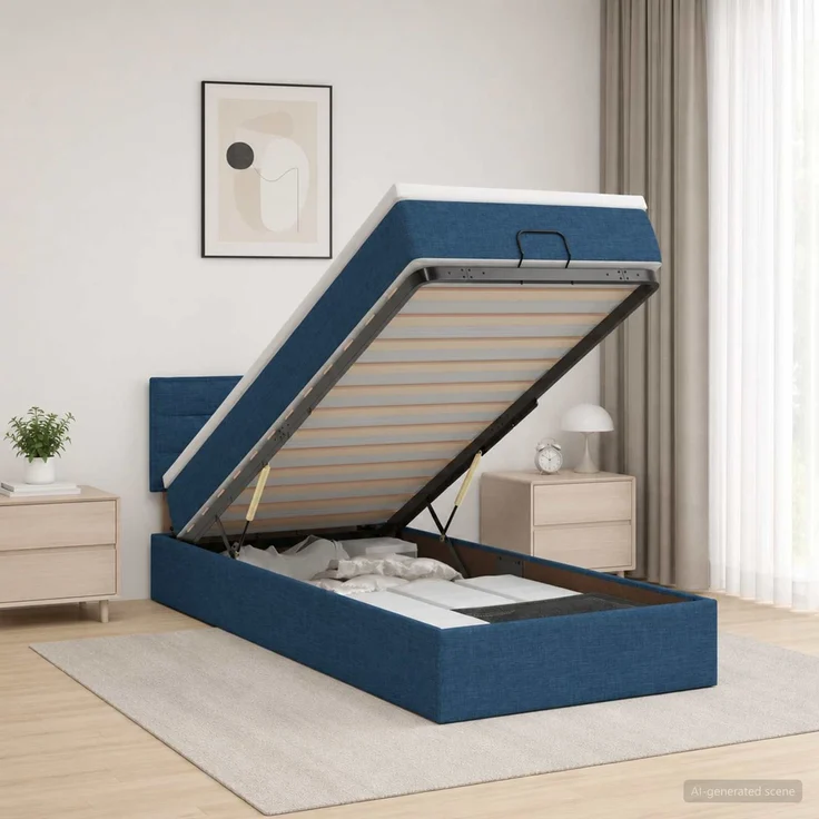 vidaXL Ottoman-Bett mit Matratze und LED Blau 90 x 190 cm Stoff 3456793 – Bild 1
