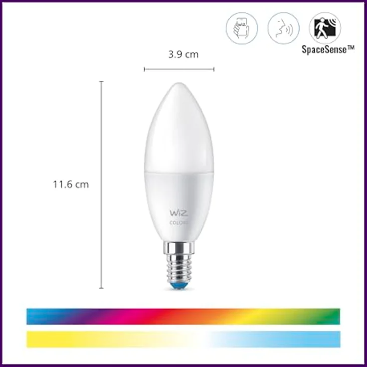 WiZ GU10 E14 Smarte LED Lampe, 3er-Pack, 40W, 16 Mio. Farben + Weißschattierungen, WLAN/Bluetooth, Sprach-/App-Steuerung, kompatibel mit Google Home, Alexa, HomeKit – Bild 2