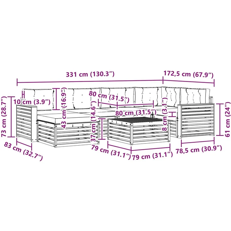 vidaXL Outdoor-Sofagarnitur 7 stk. 6-Sitzer Weiß und Anthrazit 3390812 – Bild 10