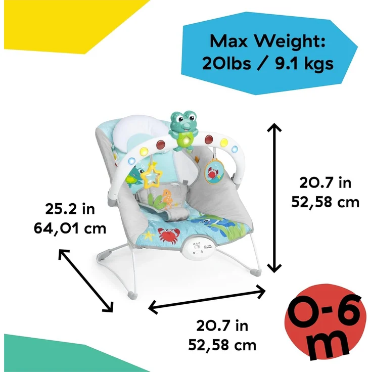 Baby Einstein, Ocean Explorers Musikalische Babywippe Babyschaukel, Kick to It Neptune, Unisex, fr Kinder von 0-6 Monaten bis zu 9kg – Bild 4