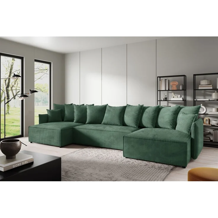 Wohnlandschaft mit Schlaffunktion MINEA Sofa U-Form in Stoff Poso Grün – Bild 1