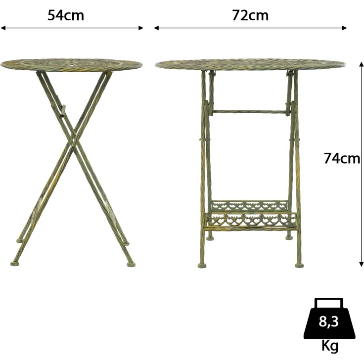 Moritz Bistro Set Tisch oval + 2 Stühle altgrün antik aus Gusseisen Gartendeko Set Bistrotisch Bistrostühle 3-teilig Sitzgruppe Balkonmöbel – Bild 2