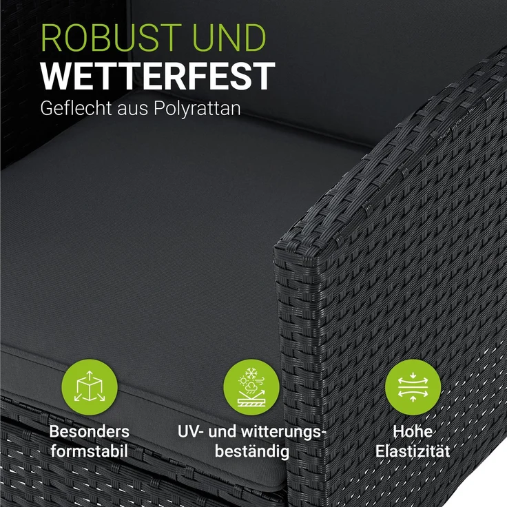 Juskys 'Turin' Outdoor Sitzgruppe für 7 Personen, Polyrattan, 120 x 70 cm, Schwarz – Bild 6