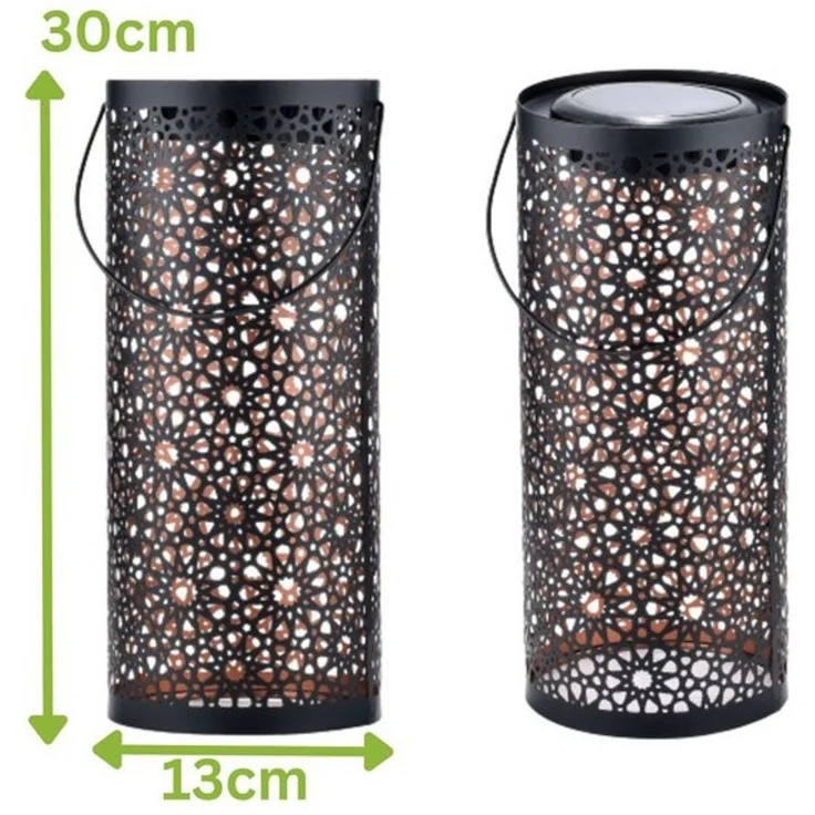 Marrakesch Orient & Mediterran Interior LED Solarleuchte Orientalische Solarlaterne Laterne Lampe Balkon Garten Noum Schwarz, LED fest integriert, Handarbeit – Bild 4