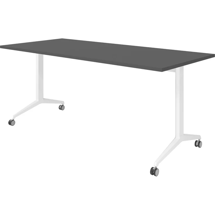 bümö Seminartisch klappbar fahrbar 180x80 cm graphit, Gestell weiß - Klapptisch staffelbar, mit vier Doppelrollen Büro Schulungstisch, KFZ19-G-W – Bild 1