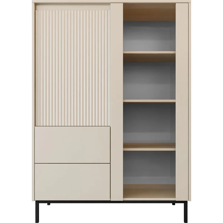 Vitrine Ozmi 2D2S mit zwei Drehtür und zwei Schubladen (Farbe: Cashmere)