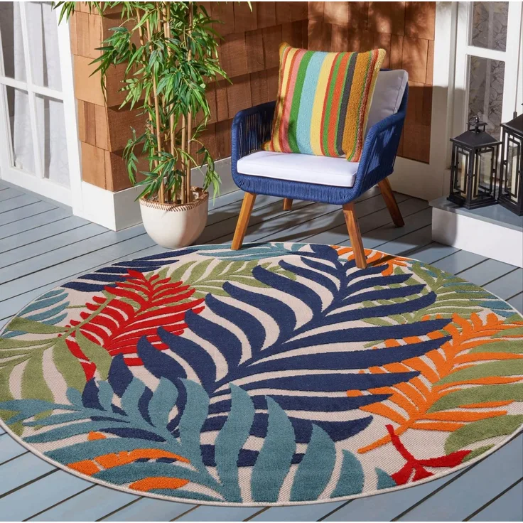 Sanat Teppich Floral Outdoor, auch als Läufer und Rund, rund, Höhe: 6 mm, In- und Outdoor geeignet, florales Design, Balkon, Terasse