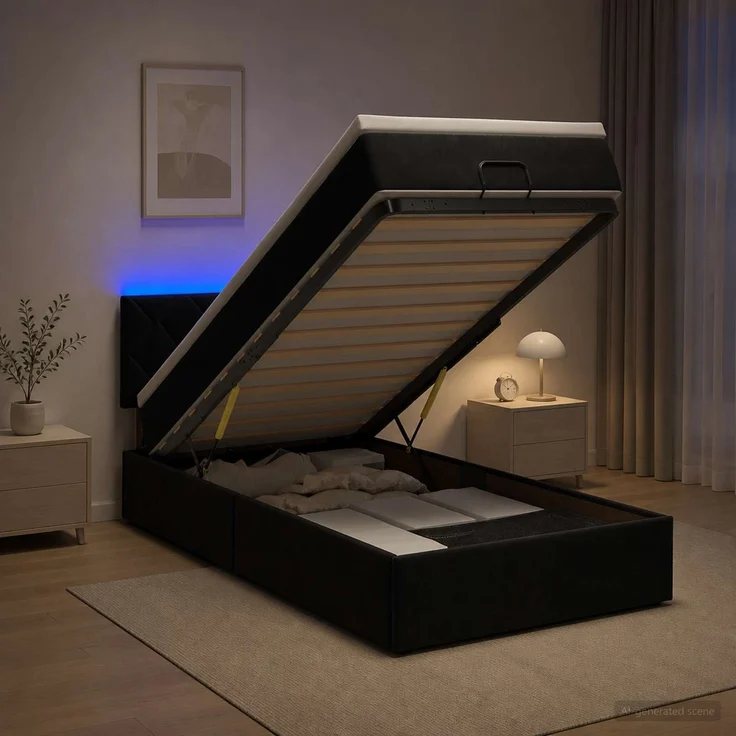 vidaXL Ottoman-Bett mit Matratze und LED Schwarz 90 x 190 cm Samt 3457181 – Bild 1