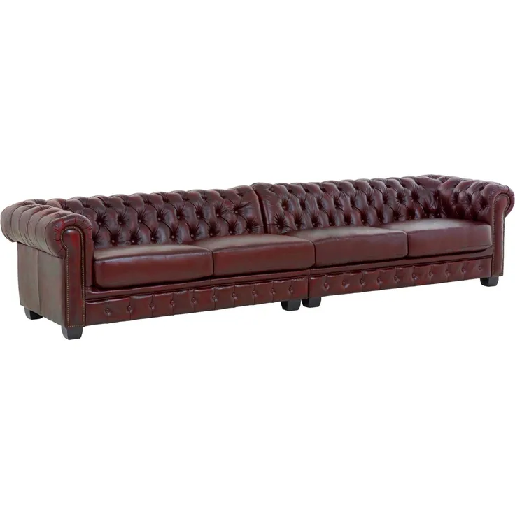 Chesterfield Sofa 6-Sitzer antik-rot Echtleder massivum 352x72x100 cm englisches Design Clubsofa Wohnzimmer Büro