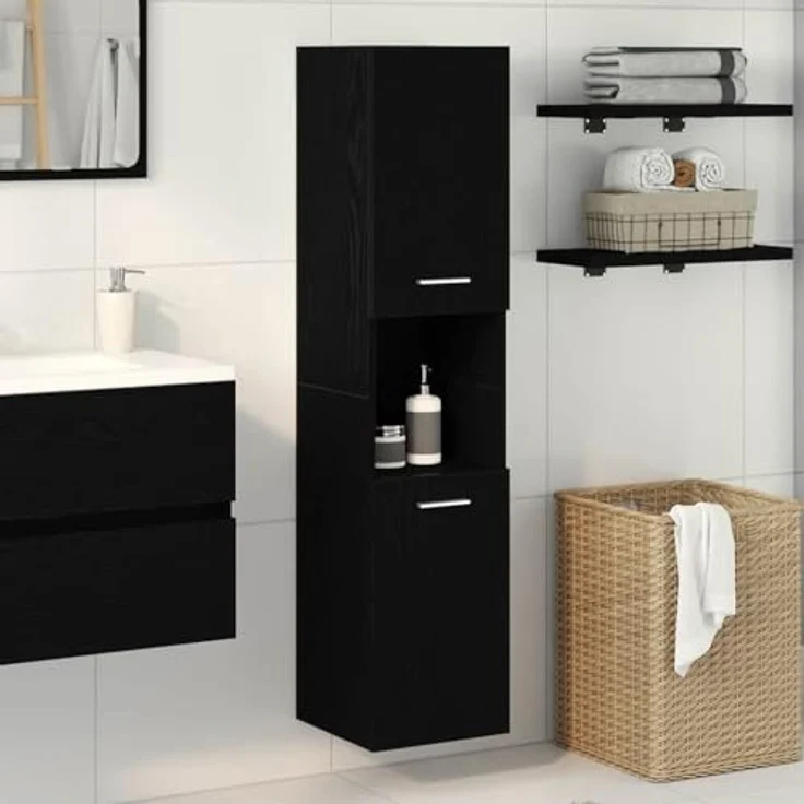 vidaXL Badezimmerschrank mit Tür Schwarz Eichen-Optik 30 x 30 x 130 cm 862532 – Bild 3